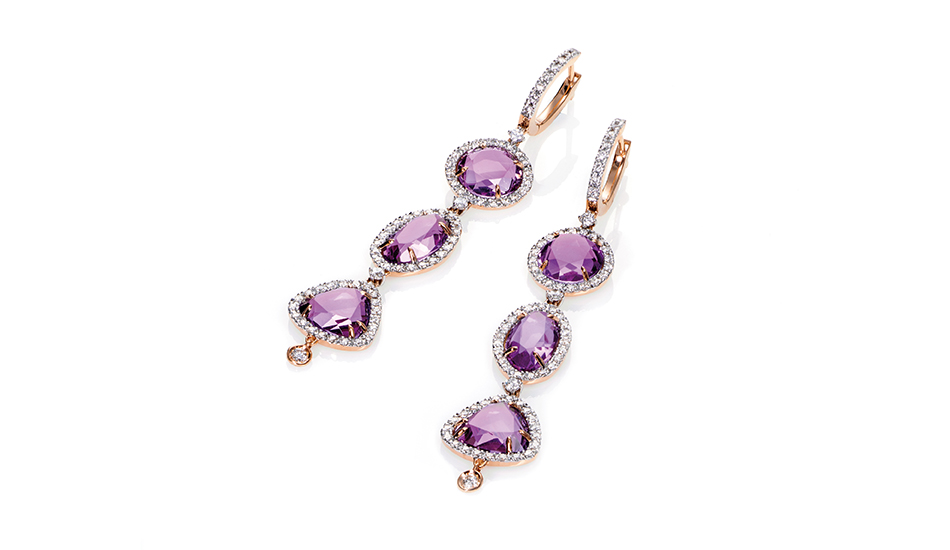 <p>18kt pink gold earrings with amethyst and white diamonds</p>