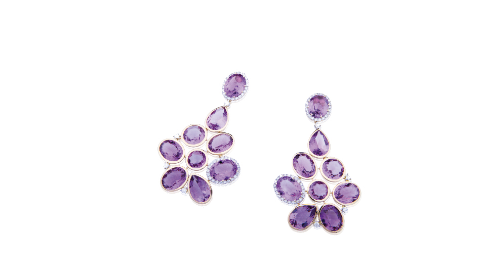 <p>18kt pink gold earrings with amethyst and diamonds</p>